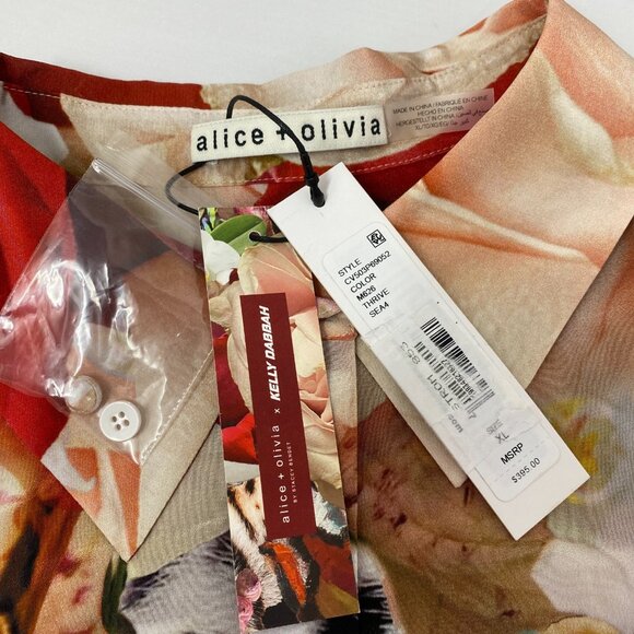 Alice + Olivia x Kelly Dabbah Willa Silk Thrive Blouse XL NWT $395 - Picture 7 of 10